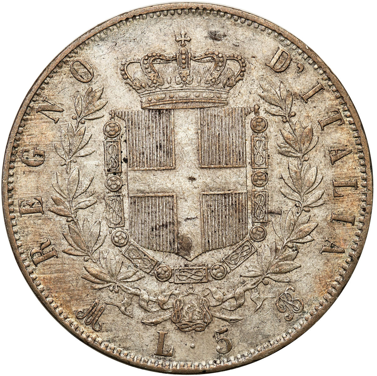 Włochy, Wiktor Emanuel II (1861-1878). 5 lirów 1872 M, Mediolan